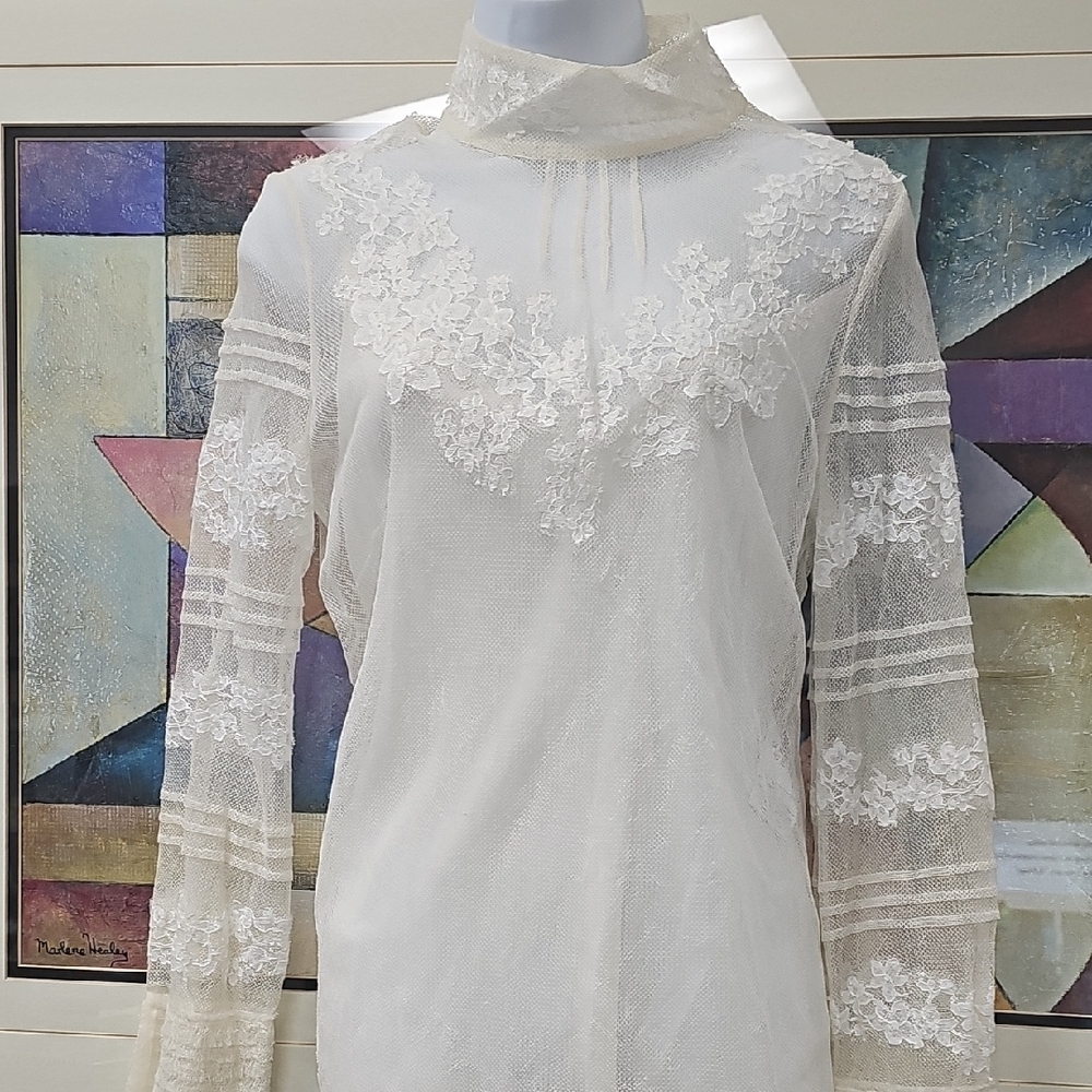 Valentino Ivory Lace High-Neck Sheer Blouse Size 6